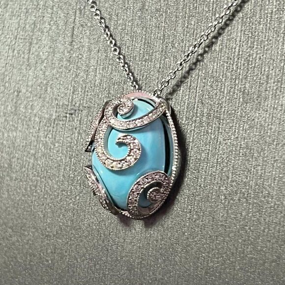 Natural Persian Turquoise Diamond Gold Necklace15.32TCW Certified $15,950 211937